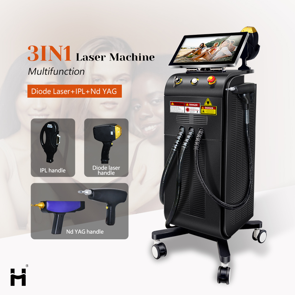 Multi-functional 3 in 1 Ipl 808 Nd Yag Laser Tattoo Removal Machine Freckles Pigment Age Spots Removal Beauty Machine